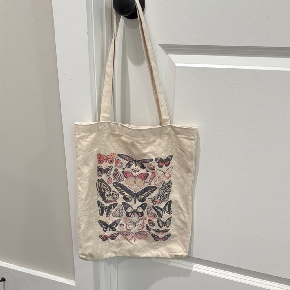 Butterfly Print Canvas Tote Bag